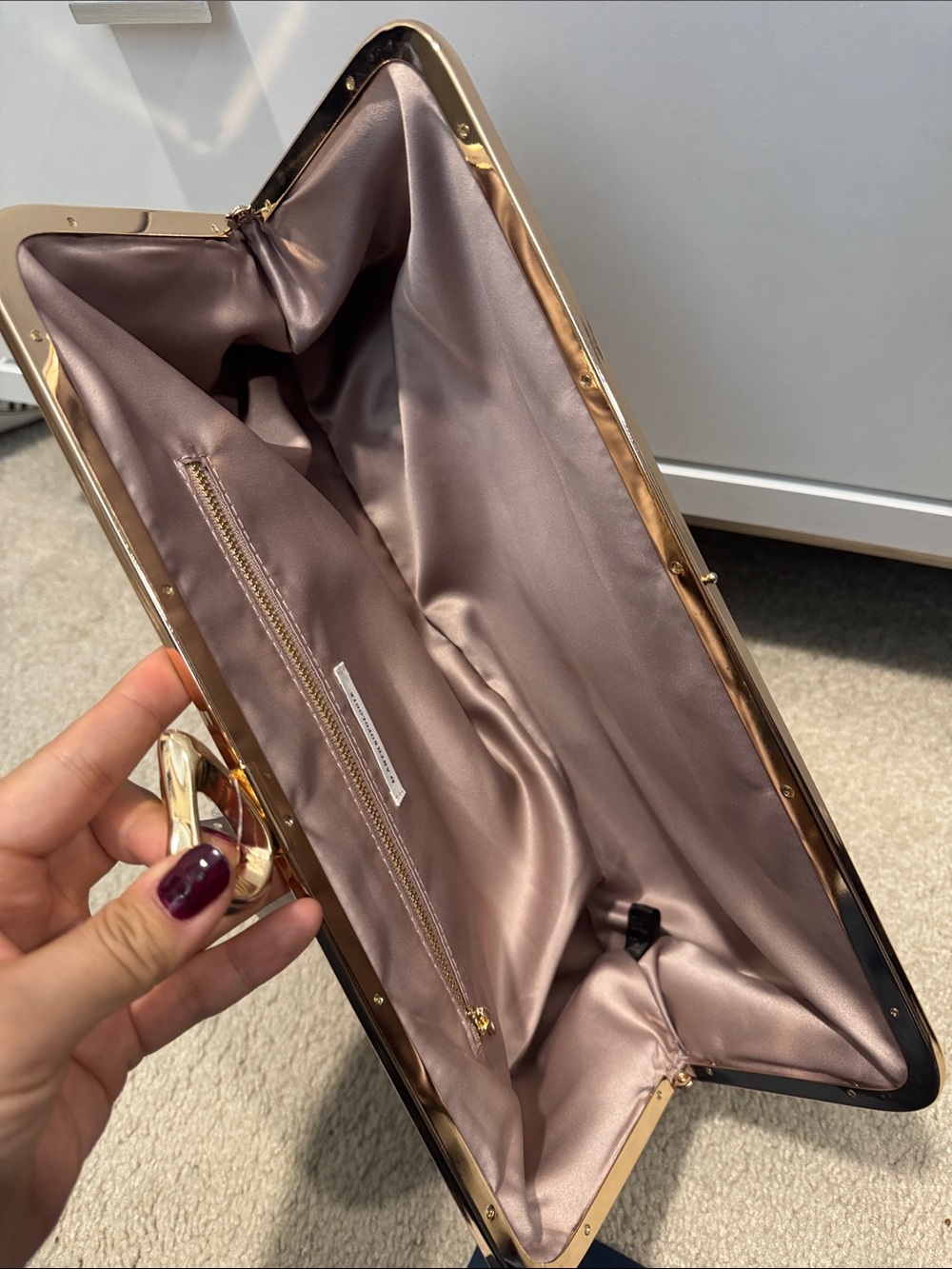 Anthropologie Mauve Leather Frame Clutch with Gold Trim - Picture 4 of 4